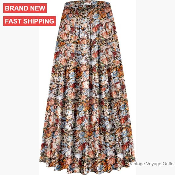 Dresses & Skirts - High Waisted Maxi Skirt with Pockets A-Line Pleated Long Casual